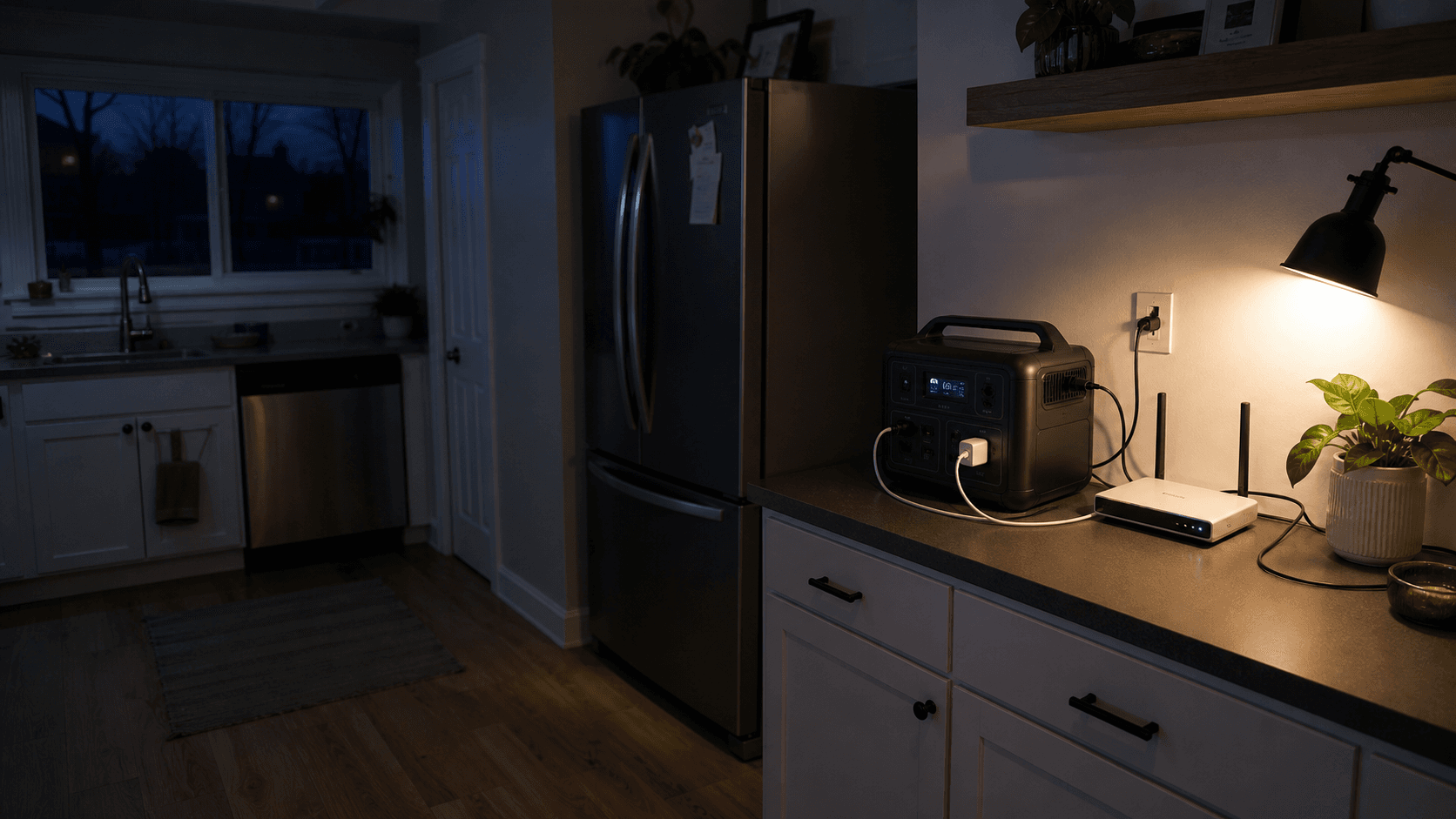 Portable power station supporting home essentials during an evening outage